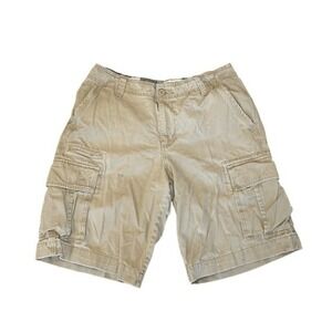 Sears Roebuck & Co Classic Cargo Shorts Tan Khaki Cotton Twill Knit Pockets 34